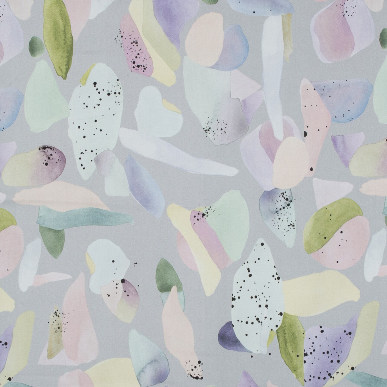 1 Yard Silver and Multicolor Abstract Spots Stretch Cotton Sateen Fabric for Creative Apparel